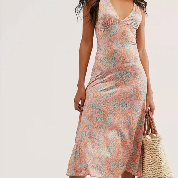 Free People Nowhere To Be Silky Midi Slip Dress Orange small extra small xs/s - Picture 3 of 11